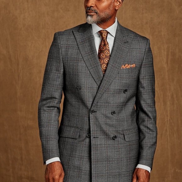 Express Extra Slim Plaid Double Breasted Suit Jacket - Picture 2 of 7